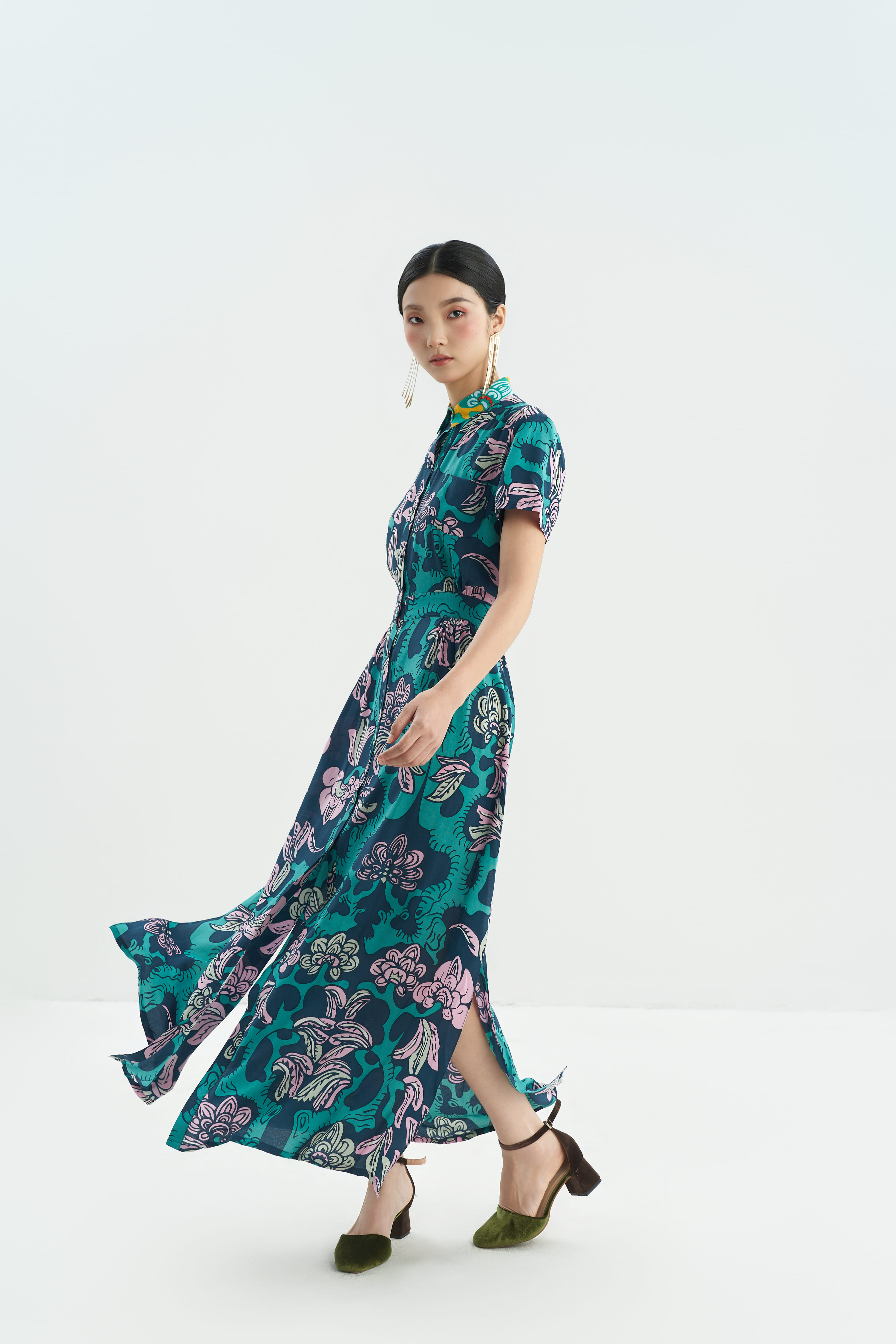 Váy lụa Lucie cổ đức/ Vườn Thanh Xuân/ Xanh Hồng