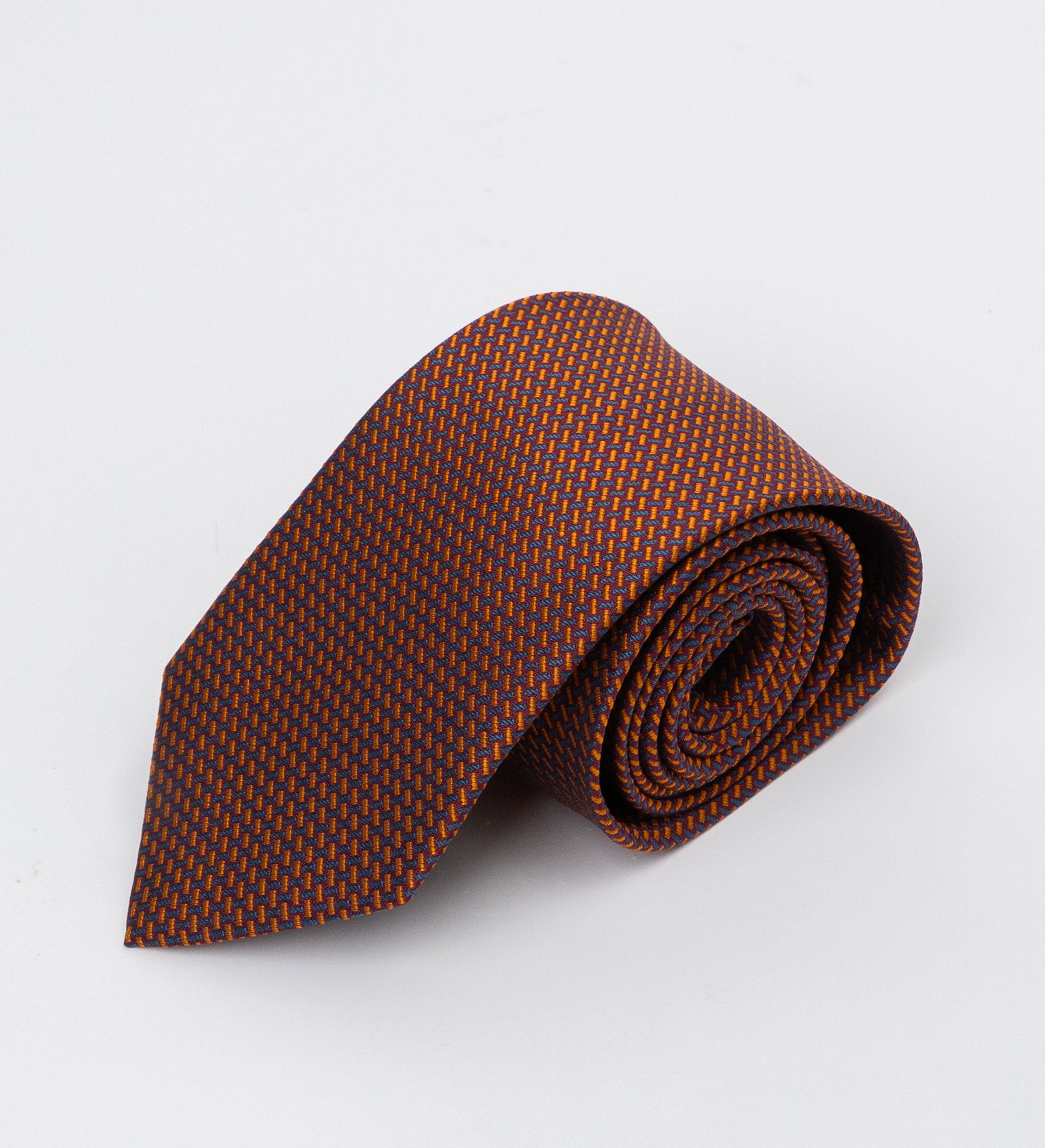 Cà vạt lụa kẻ chéo nhỏ/ Đỏ Cam