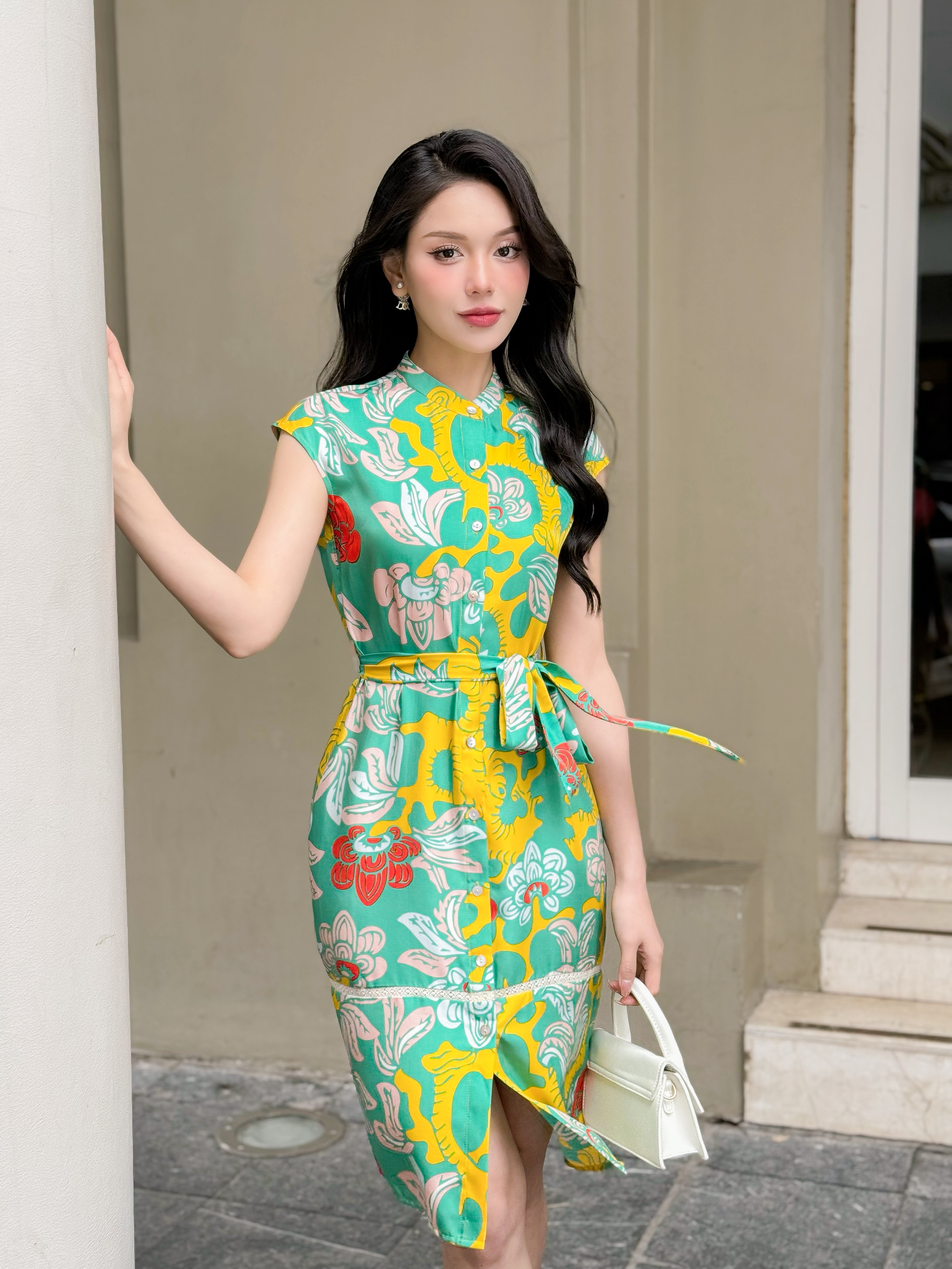 Váy lụa Rosalyne/ Vườn Thanh Xuân/ Xanh Vàng