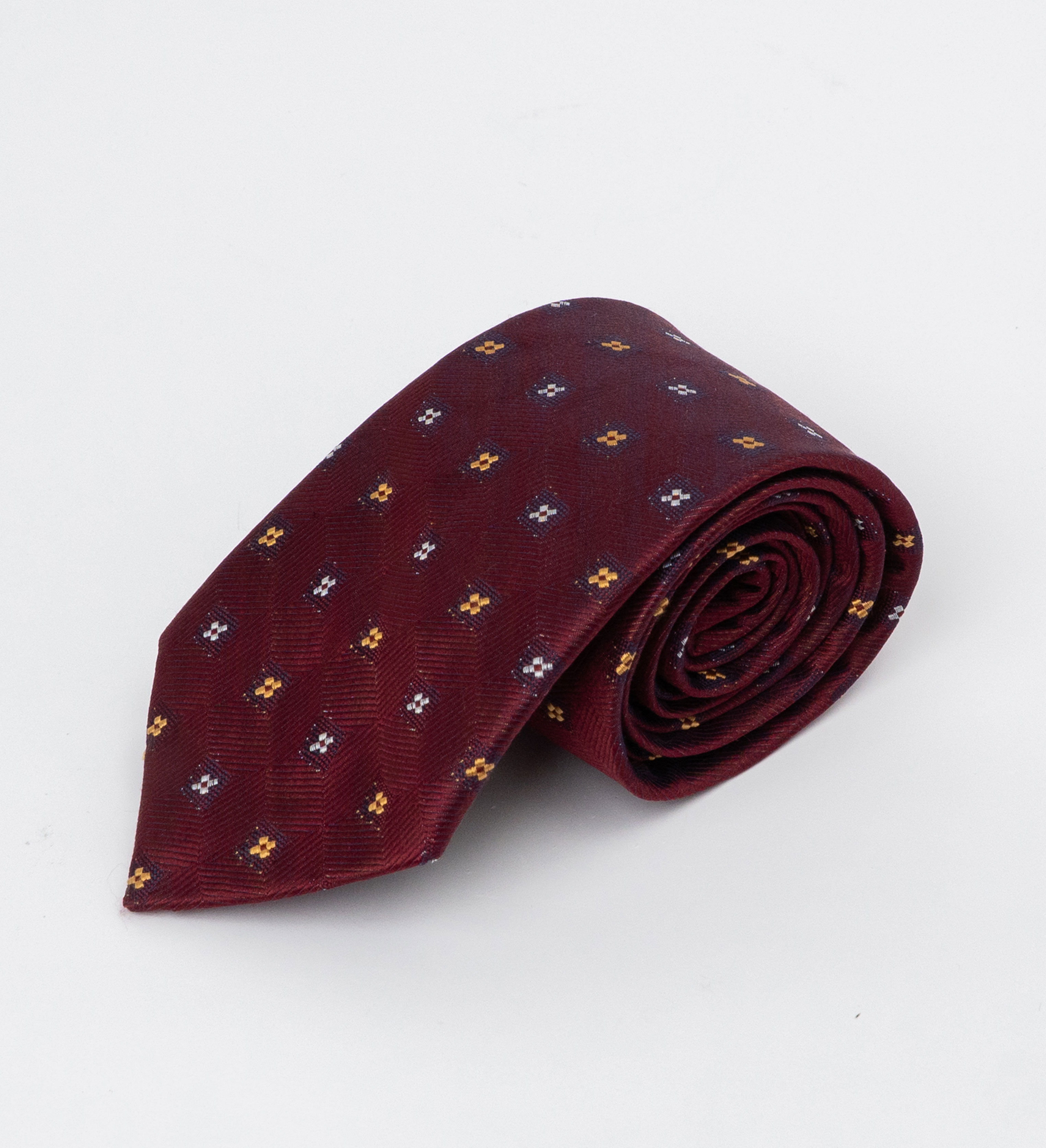 Cà vạt lụa ô vuông vàng trắng/ Mận