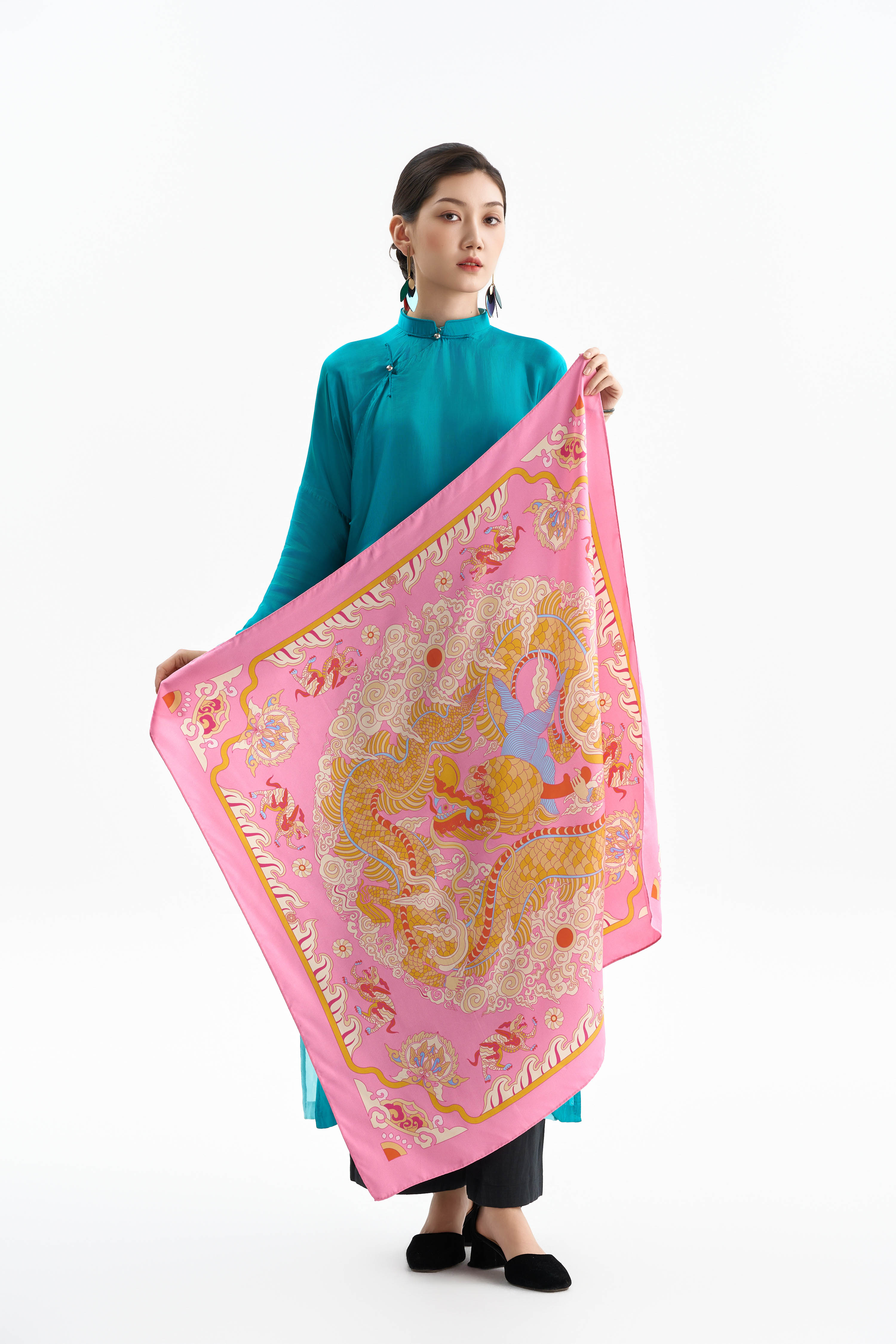 Khăn lụa Long Sàng An Miên/ Hồng Phấn/ Size 90x90