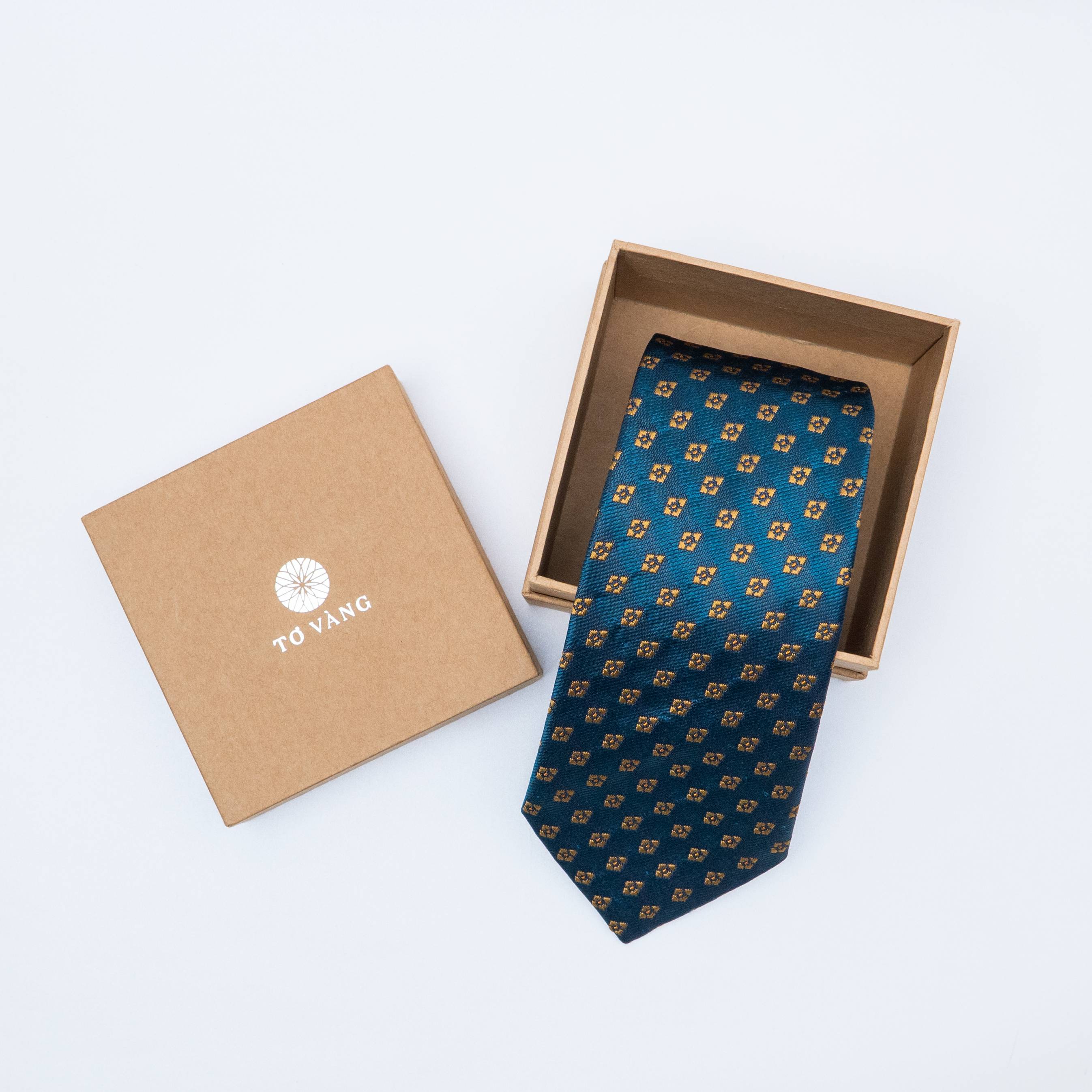 Cà vạt lụa ô vuông vàng/ Xanh navy