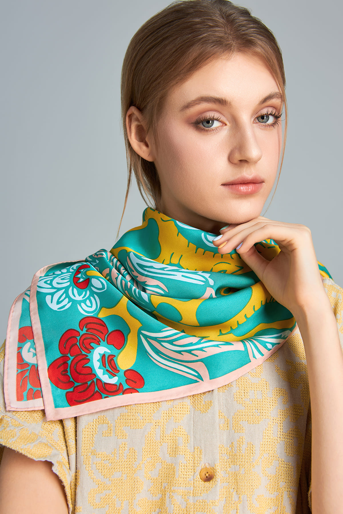 Khăn lụa Vườn Thanh Xuân/ Xanh Vàng/ Size 55x55