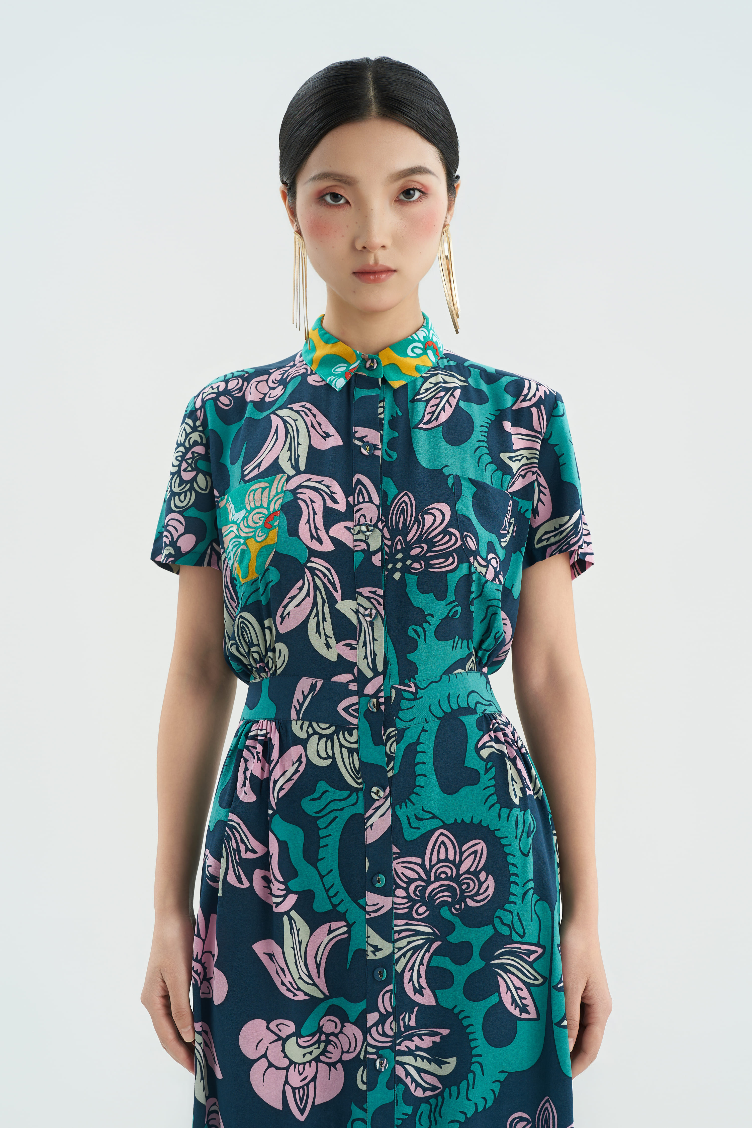 Váy lụa Lucie cổ đức/ Vườn Thanh Xuân/ Xanh Hồng