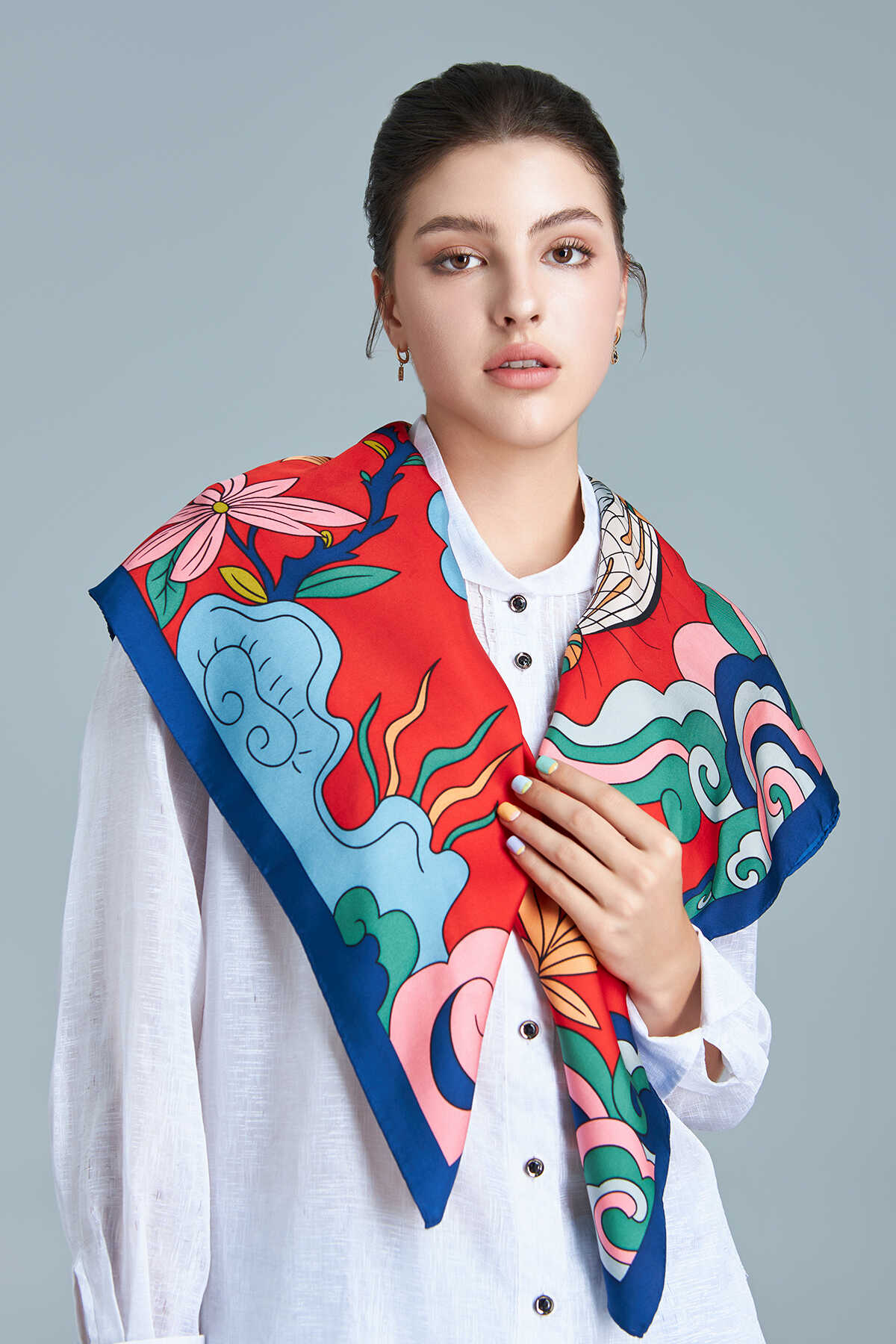 Khăn lụa Hổ Hàng Trống/ Size 55x55