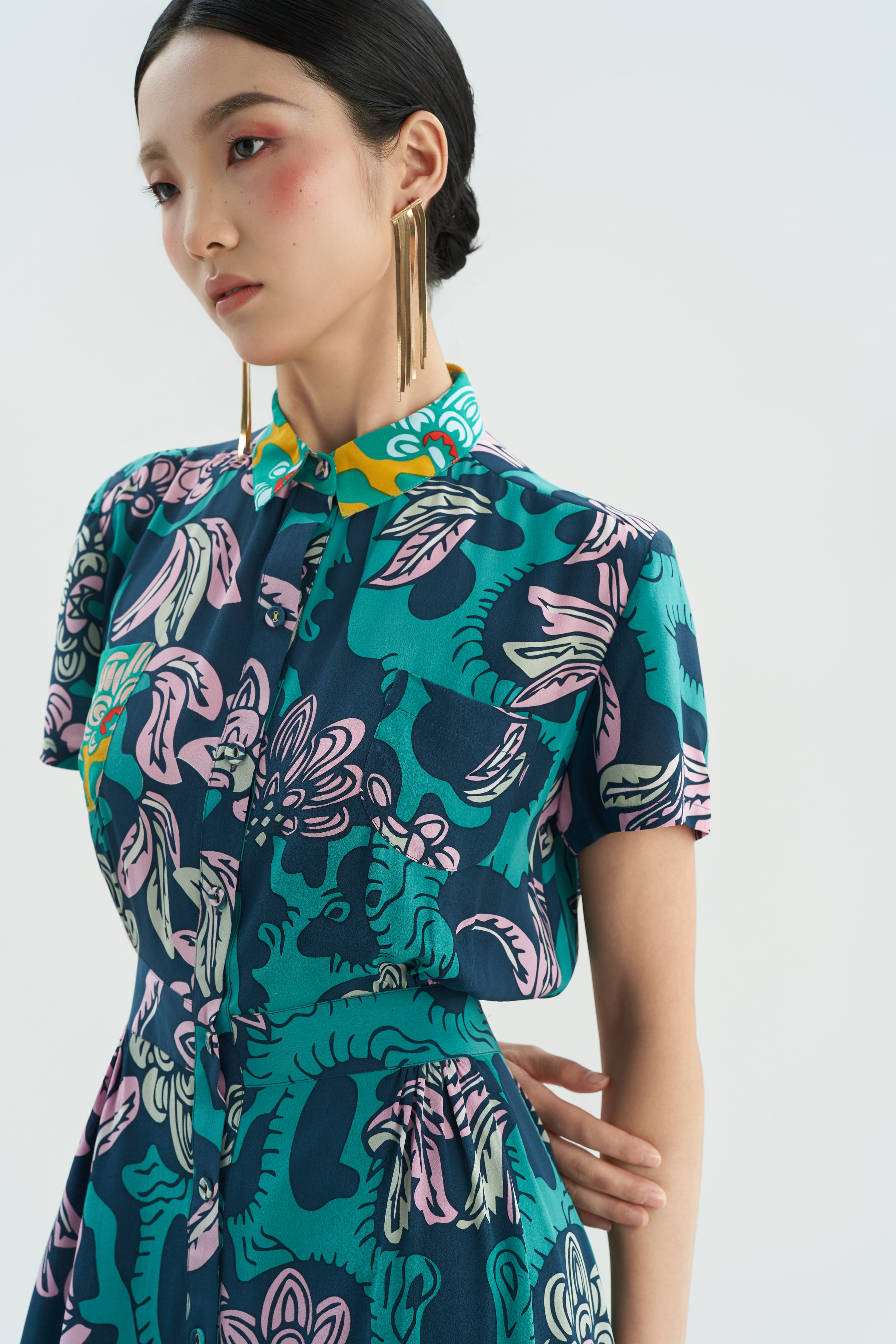 Váy lụa Lucie cổ đức/ Vườn Thanh Xuân/ Xanh Hồng