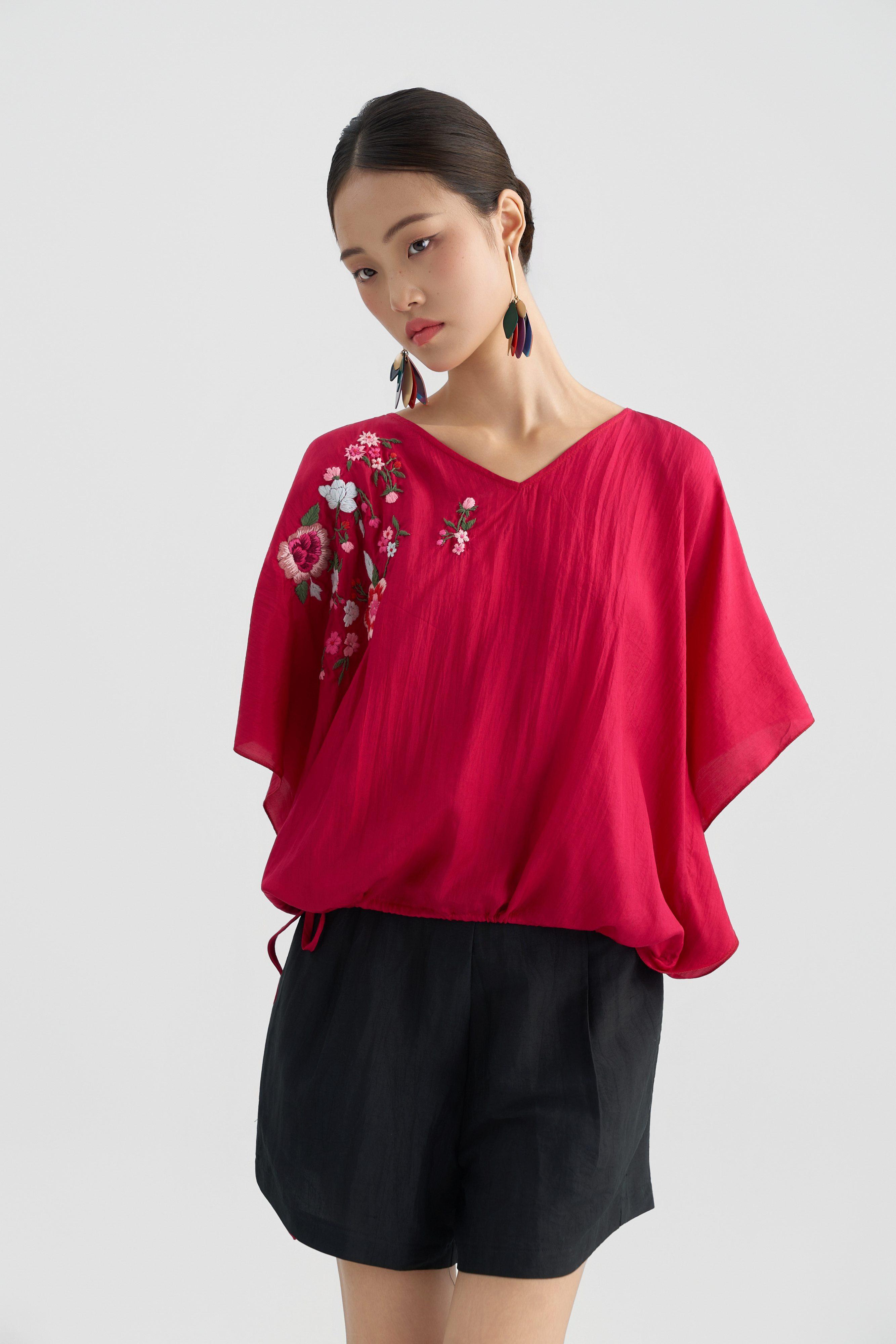 Áo Tunic Thêu Hoa/ Hồng đậm