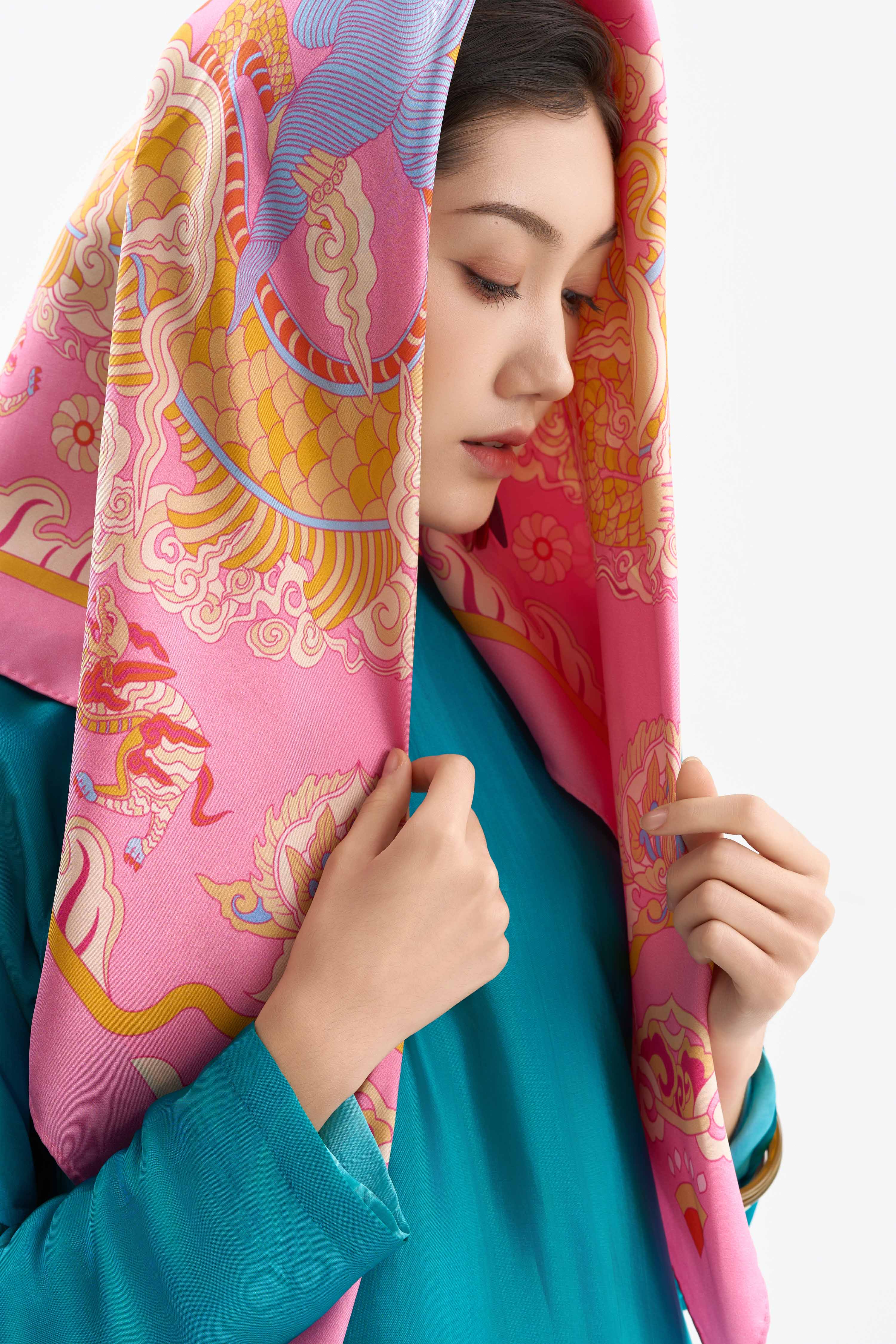 Khăn lụa Long Sàng An Miên/ Hồng Phấn/ Size 90x90
