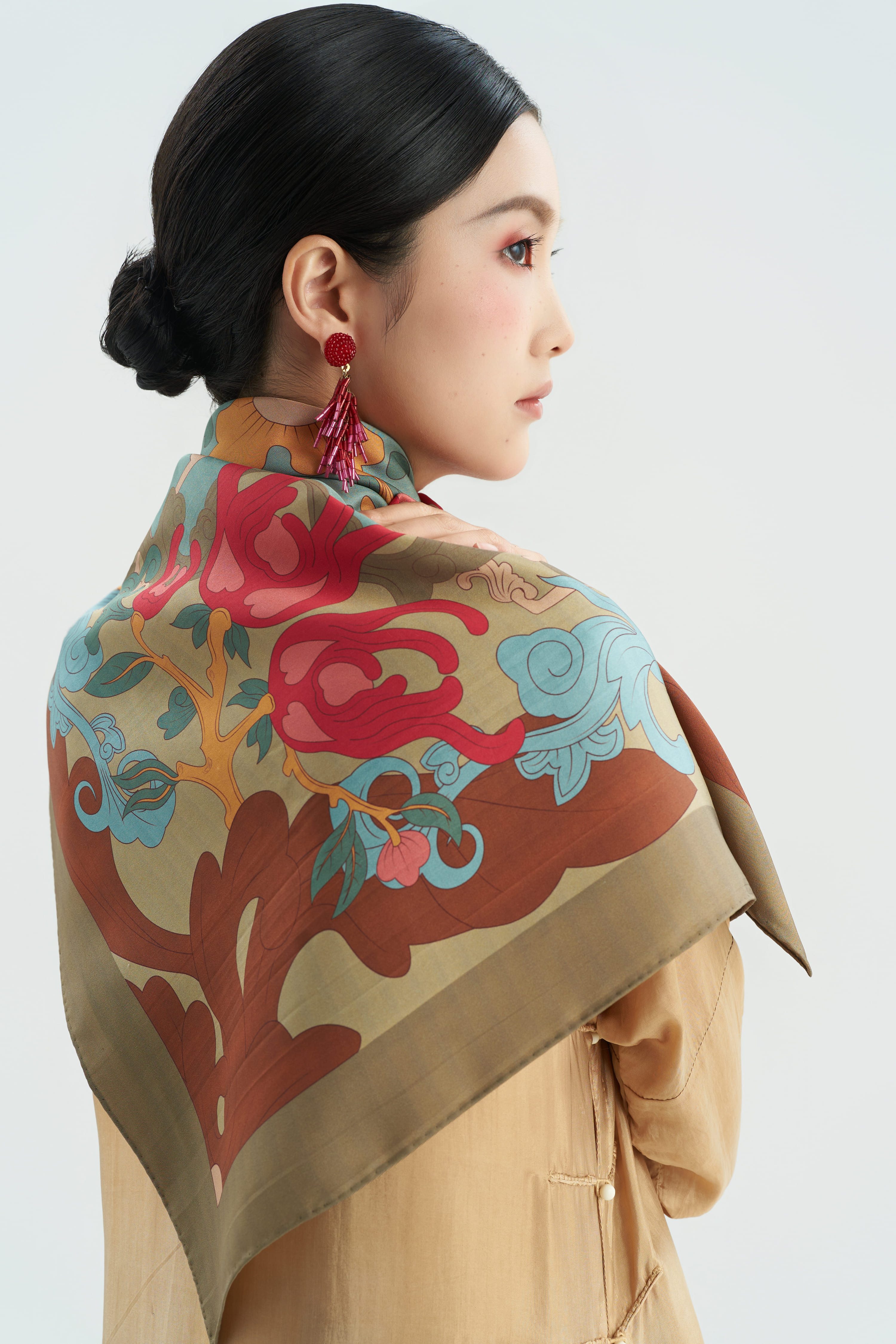 Khăn lụa Phật Thủ Tường An/ Rêu/ Size 90x90