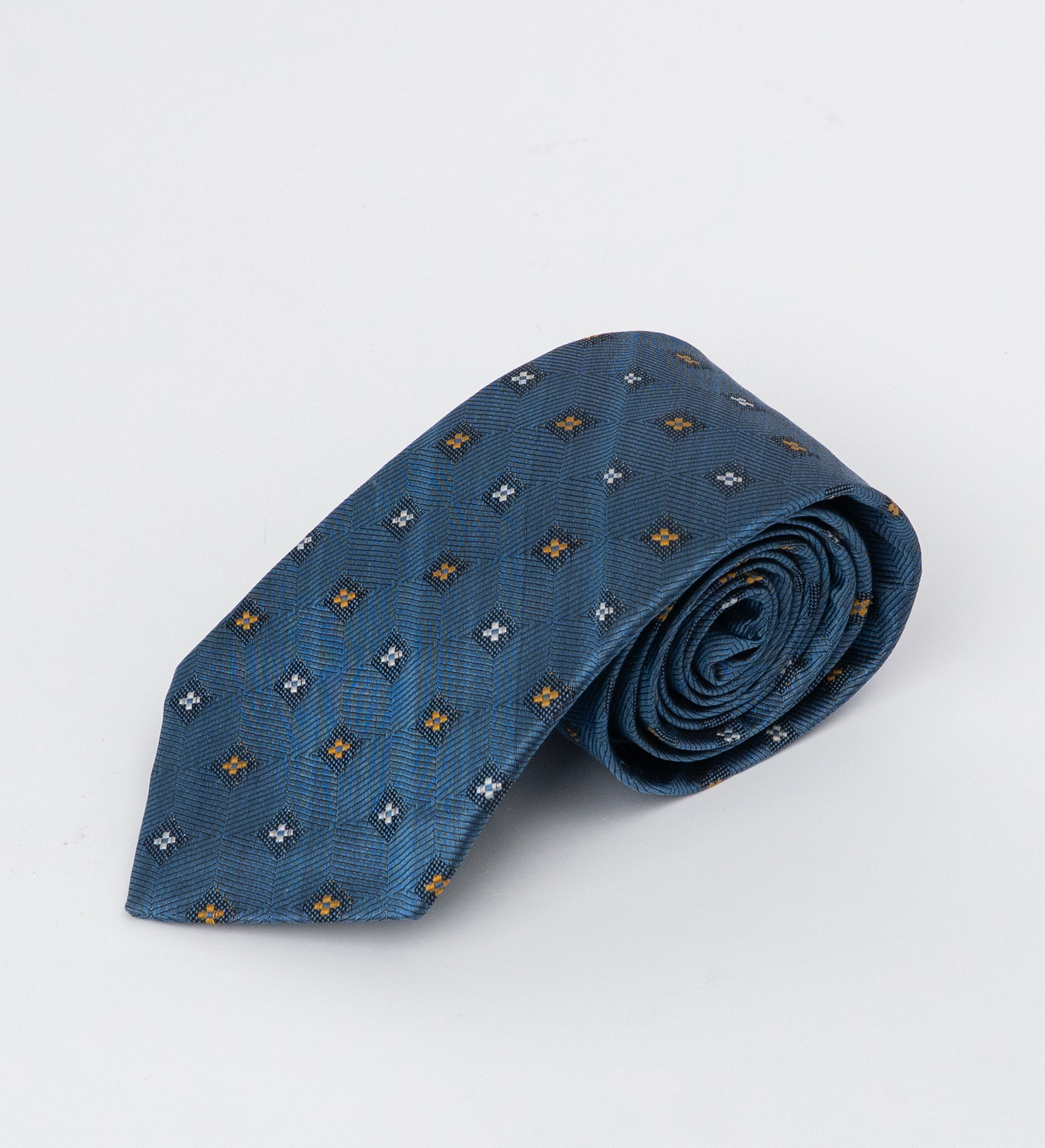 Cà vạt lụa ô vuông vàng trắng/ Xanh coban