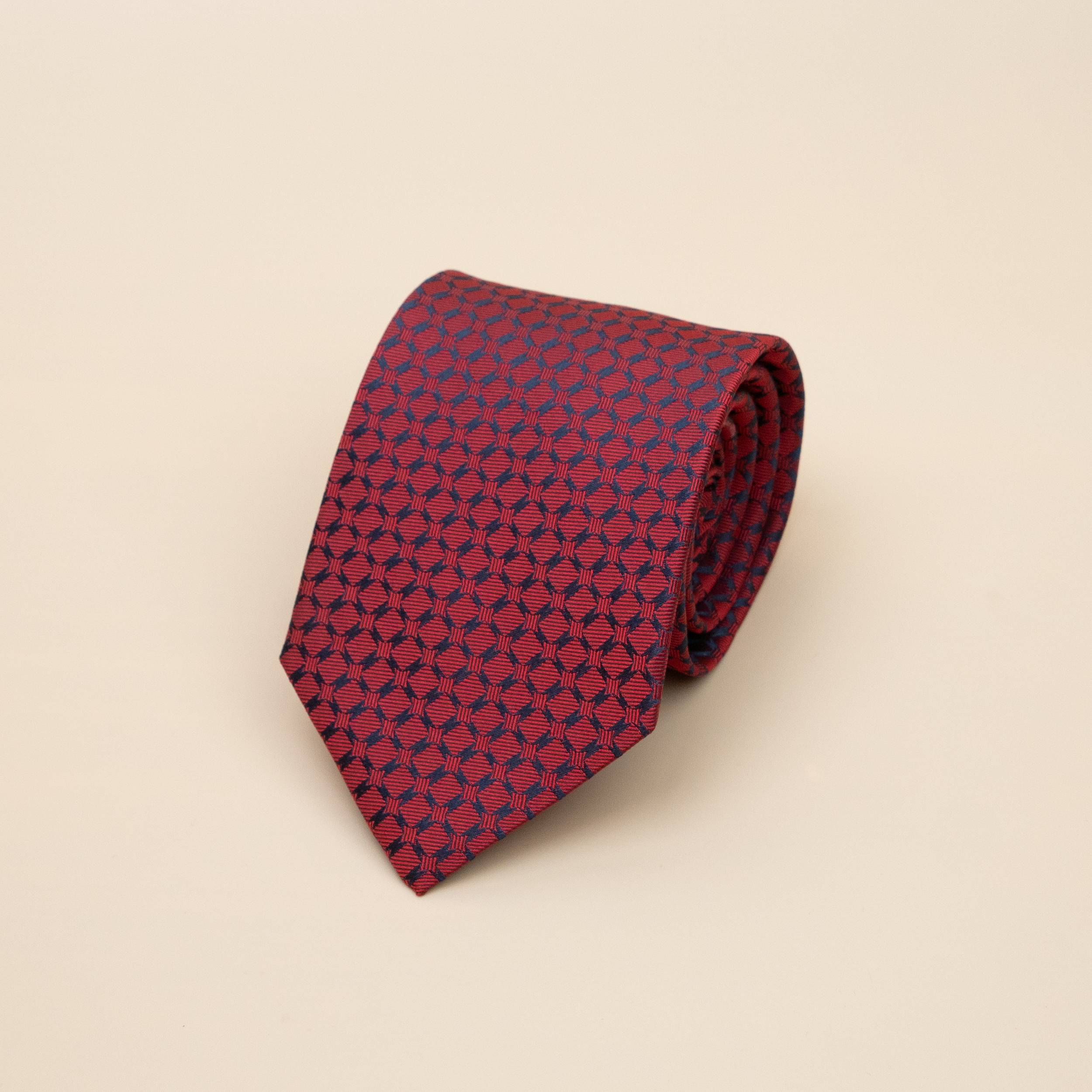 Cà vạt lụa ô chéo/ Đỏ